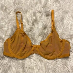 Cuup Bra The Plunge Underwire Back Closure Sheer Cup 36E Gold Marigold Yellow